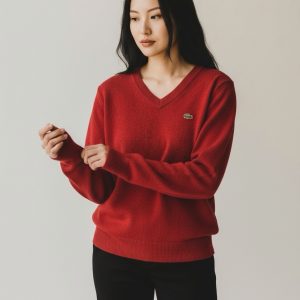 Pull Col V en Laine Rouge - Lacoste