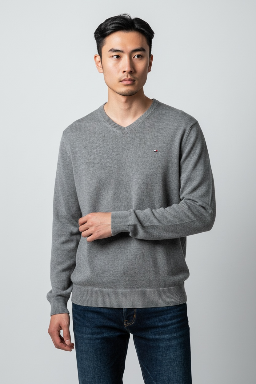 pull-col-v-en-coton-gris-tommy-hilfiger