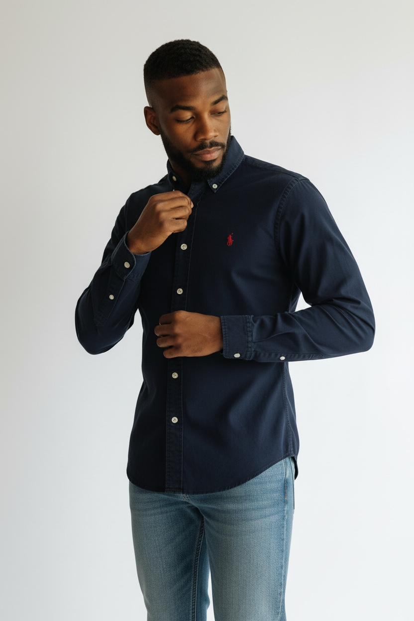 chemise-oxford-en-coton-bleu-marine-ralph-lauren