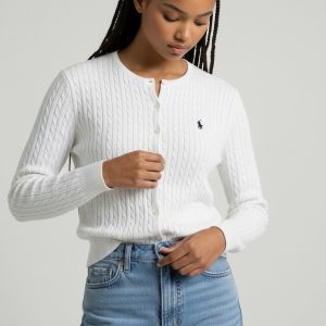 Cardigan en Maille Torsadée Blanche - Ralph Lauren