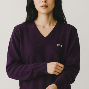 Pull Col V Violet en Maille Fine - Lacoste