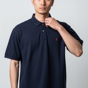 Polo Brodé en Coton Bleu Marine - Ralph Lauren