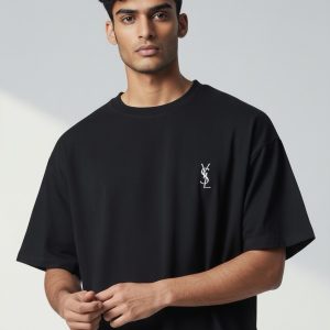 T-Shirt Brodé en Coton Noir - Saint Laurent