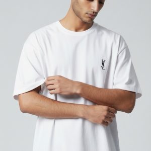 T-Shirt Brodé en Coton Blanc - Saint Laurent