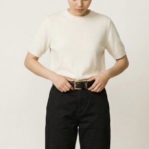 Ceinture en Cuir Noir Boucle YSL Dorée - Saint Laurent