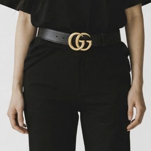 Ceinture Noire en Cuir Lisse Double G - Gucci