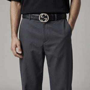 Ceinture en Cuir Embossé Boucle Argentée - Gucci