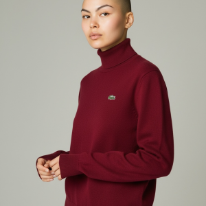 Pull à Col Roulé en Laine Rouge - Lacoste