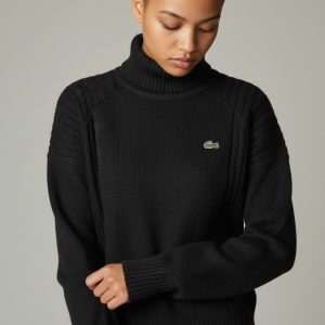 Pull à Col Roulé en Laine Noir - Lacoste