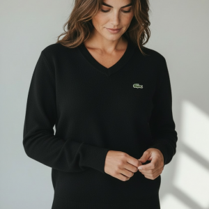 Pull en Laine Noir Col V - Lacoste