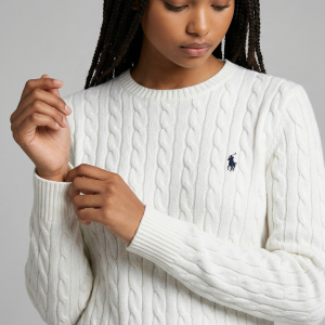 Pull Torsadé en Coton Blanc - Ralph Lauren