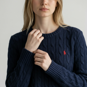 Pull Torsadé en Coton Bleu Marine – Ralph Lauren