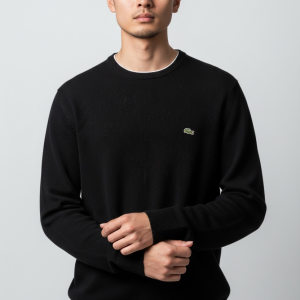 Pull Col Rond en Laine Noir - Lacoste