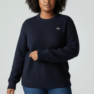 Pull Épais à Rayures en Laine Bleu Marine - Lacoste